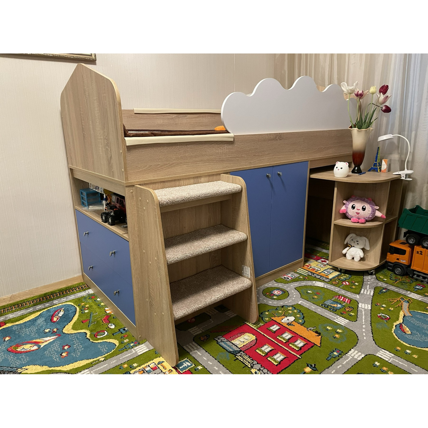 Children's bed Attic, 1900/800mm. (Blue Surf/Artisan Oak)