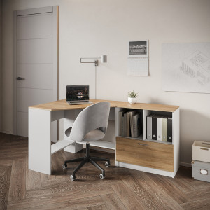 Office desk with document cabinet, Nymphaea Alba/Sonoma oak