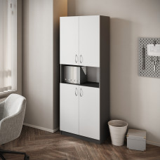 Office cabinet made of chipboard, Anthracite/Nymphea Alba color, 1800/700/410mm