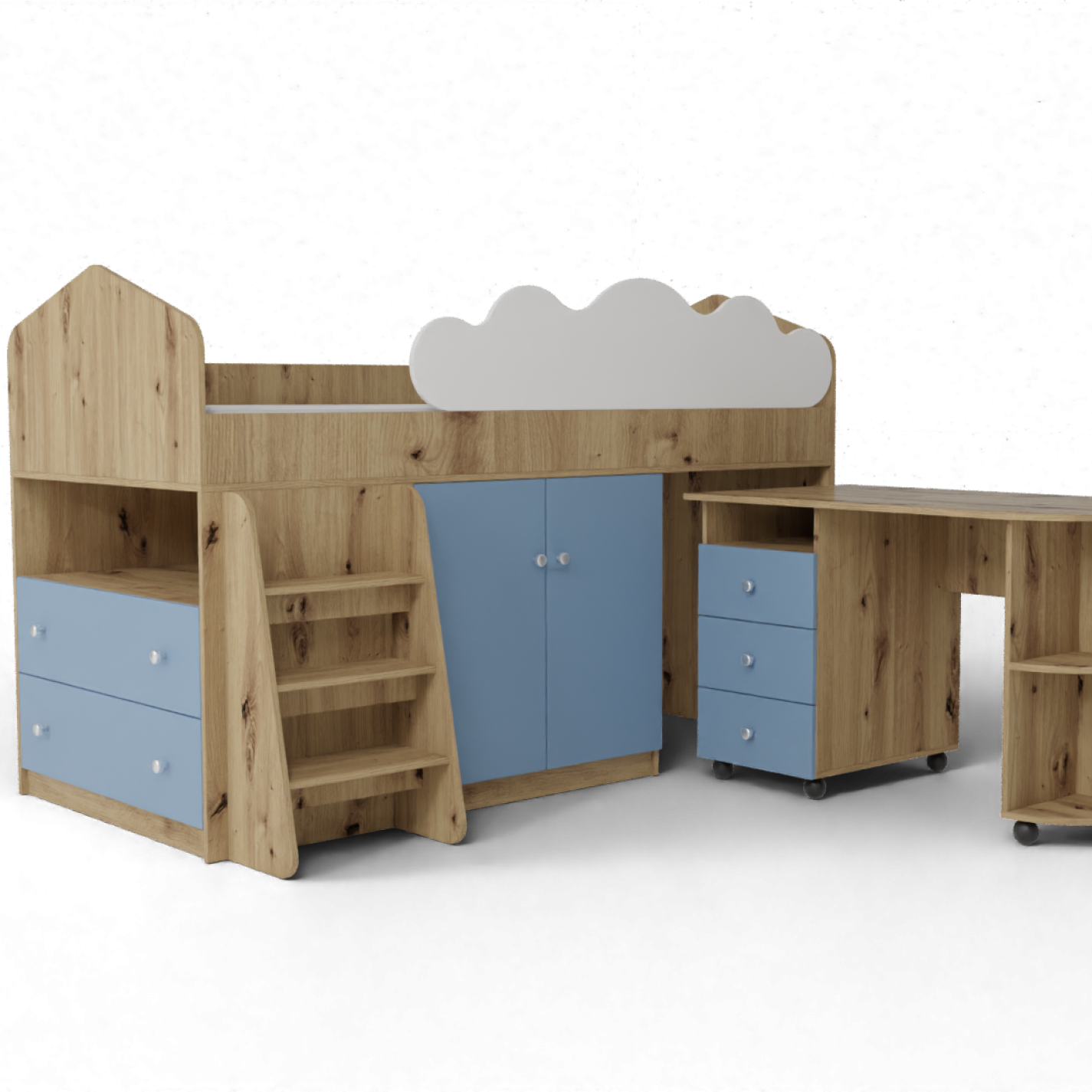 Children's bed Attic, 1900/800mm. (Blue Surf/Artisan Oak)
