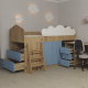 Children's bed Attic, 1900/800mm. (Blue Surf/Artisan Oak)