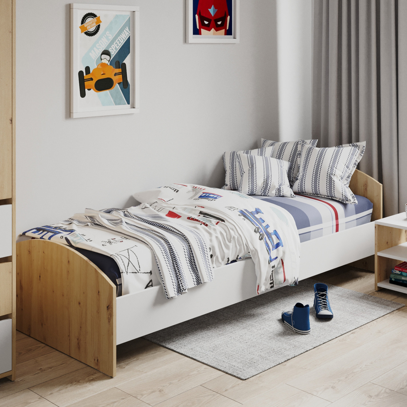 Teenage bed "Color Block" on slats 1900/800mm. (Artisan Oak/Nymphaea Alba)