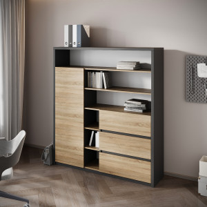 Шкаф пенал 1600x1450x440 Дуб Сонома/Антрацит