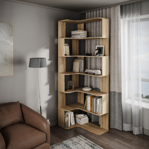 Corner rack with 6 shelves, 1900/900-600/300mm. (Sonoma oak)