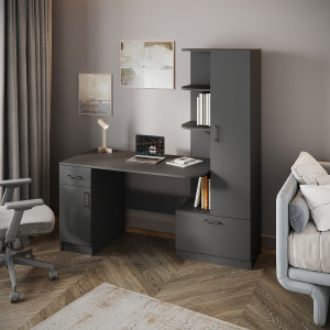 Desk "Modus", with open shelves and drawer, 1500/600/1800mm. (Anthracite)